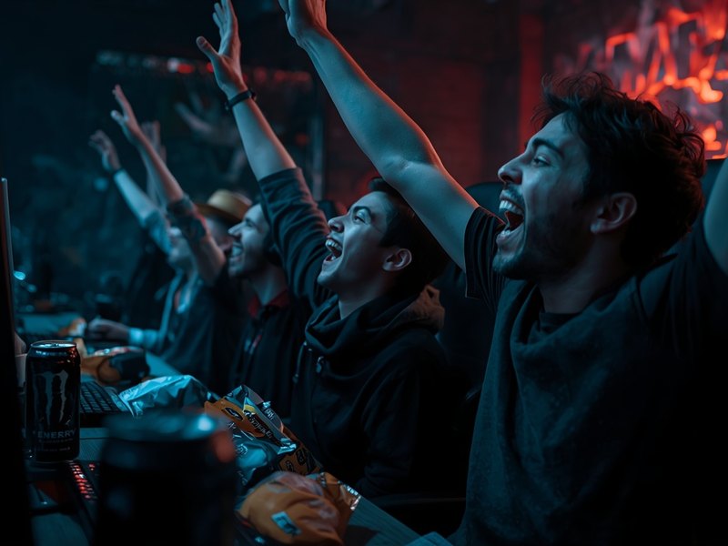 A group of friends celebrating a win together at game night